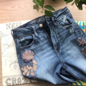 High waisted embroidered jeans